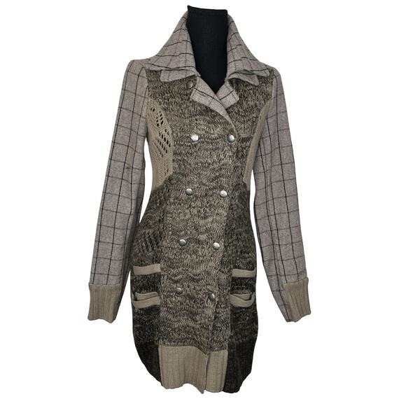 XS Black Swan Sweater Duster BJ143274 Wool Blend Plaid Double Breasted Pockets - Picture 1 of 14